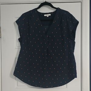 Stylish Navy Blouse with Subtle Red Patterns